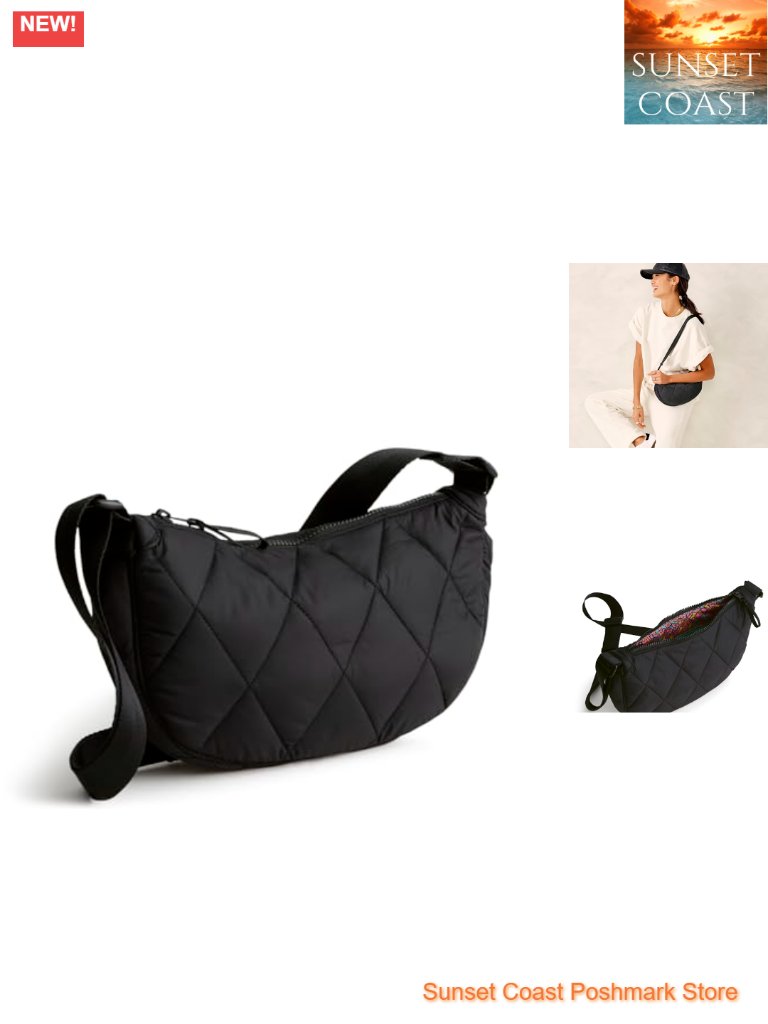 Water Resistant Recycled Nylon Quilted Sling Crossbody With Adjustable Strap